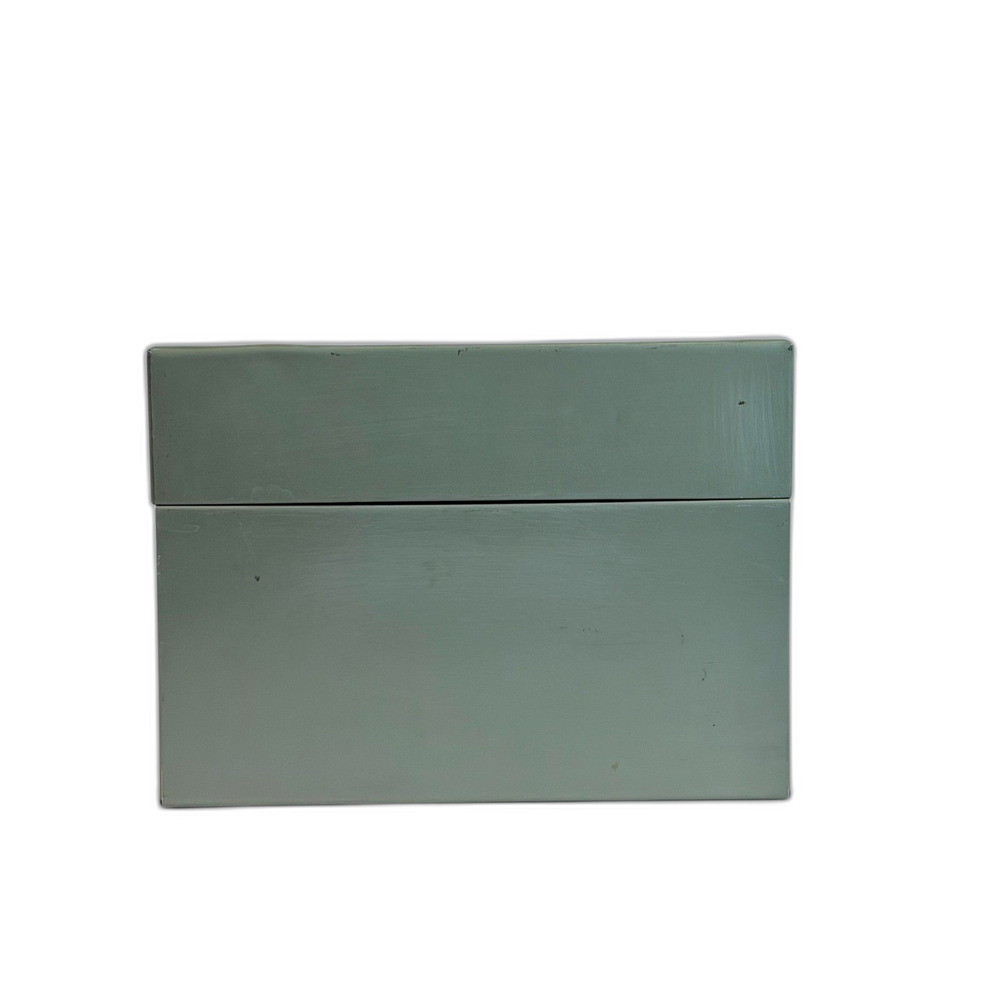 Vintage Avocado Green Metal Recipe Box 4x6 Hinged Kitchen Retro Mid Century